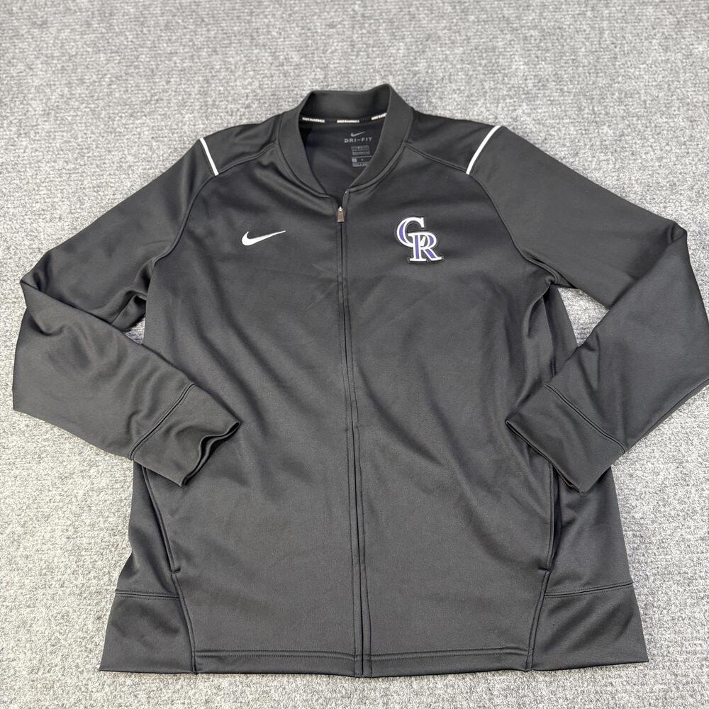 Colorado Rockies Jacket Mens Large Black MLB Baseball Nike Dri Fit Full Zip